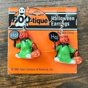 Vintage 90s Halloween Trick-Or-Treat Pumpkin Dangle Earrings Novelty
